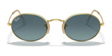 Ray-Ban OVAL RB3547 sunglasses feature oval frames made from premium materials, with gold frames and dark lenses, elegantly set against a white background.