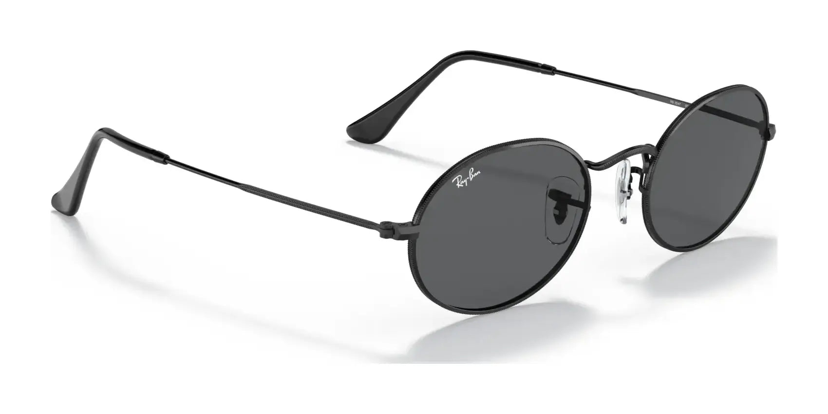 The Ray-Ban OVAL RB3547 sunglasses feature dark lenses and thin, sleek metal frames crafted from premium materials.