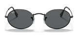 The Ray-Ban OVAL RB3547 Sunglasses, featuring dark lenses and thin frames, are displayed on a white background, highlighting premium materials for elegance.