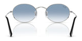 Ray-Ban OVAL RB3547 sunglasses showcasing premium construction, featuring round blue gradient lenses and sleek silver frames, viewed from the front.