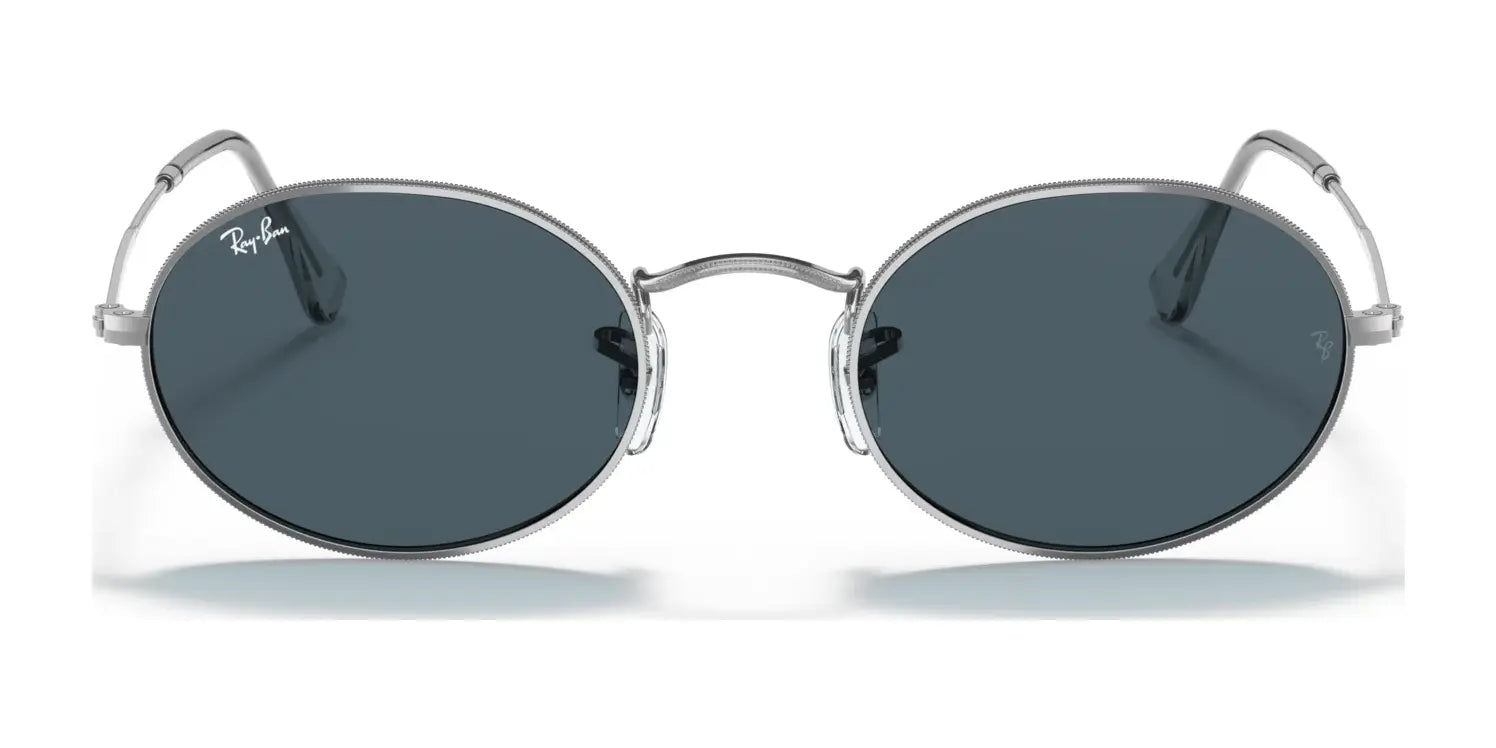 Ray-Ban OVAL RB3547 Sunglasses, by Ray-Ban, feature a round design with dark lenses and silver frames crafted from premium materials, plus a subtle logo on one lens.