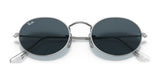 The Ray-Ban OVAL RB3547 Sunglasses feature dark lenses and silver frames, crafted from premium materials, elegantly displayed on a white background.