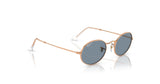 Ray-Ban OVAL RB3547 sunglasses showcase oval gold frames with blue lenses against a white background, crafted from premium materials.