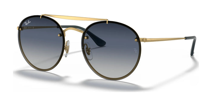 Ray-Ban BLAZE ROUND DOUBLEBRIDGE RB3614N Sunglasses | Size 54 / Gold №91400S / Blue Gradient Mirror (2N 35%)