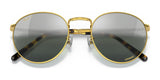 Ray-Ban NEW ROUND RB3637 sunglasses display a gold frame, green lenses, and tortoiseshell-style arms, highlighting a round shape with premium engravings.