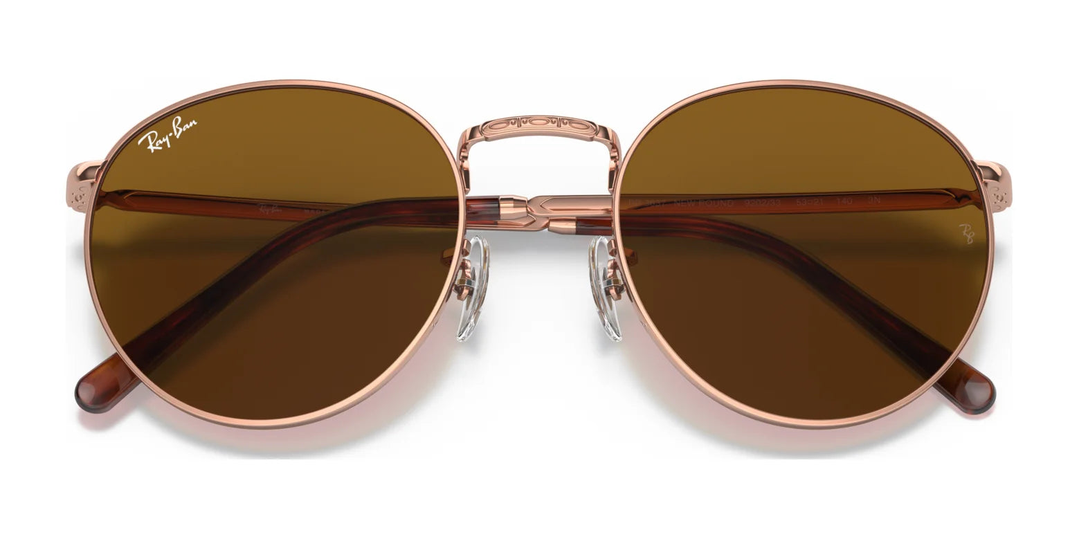 Ray-Ban NEW ROUND RB3637 Sunglasses with crystal lenses, rose gold frames, and premium engravings viewed from the front.