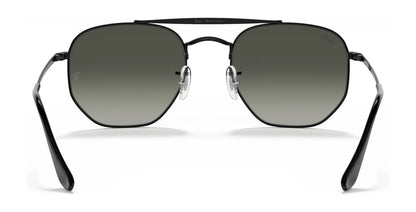 The Ray-Ban THE MARSHAL RB3648 Sunglasses (Size 54) feature black geometric frames with high-quality dark tinted lenses, complemented by thin metal arms and nose pads, inspired by Ray-Ban's iconic style.