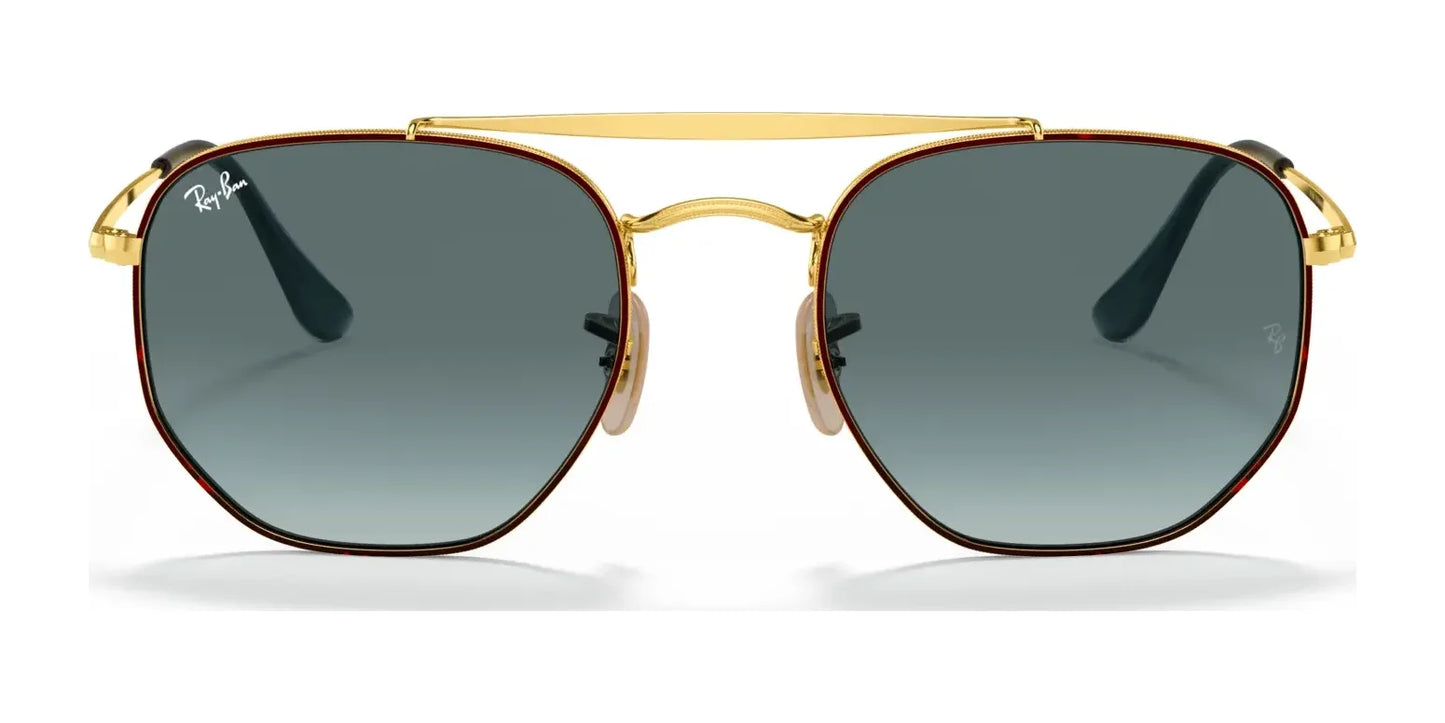 Ray-Ban THE MARSHAL RB3648 Sunglasses, size 54, featuring a hexagonal gold frame, dark high-quality lenses, and a slender bridge with nose pads.