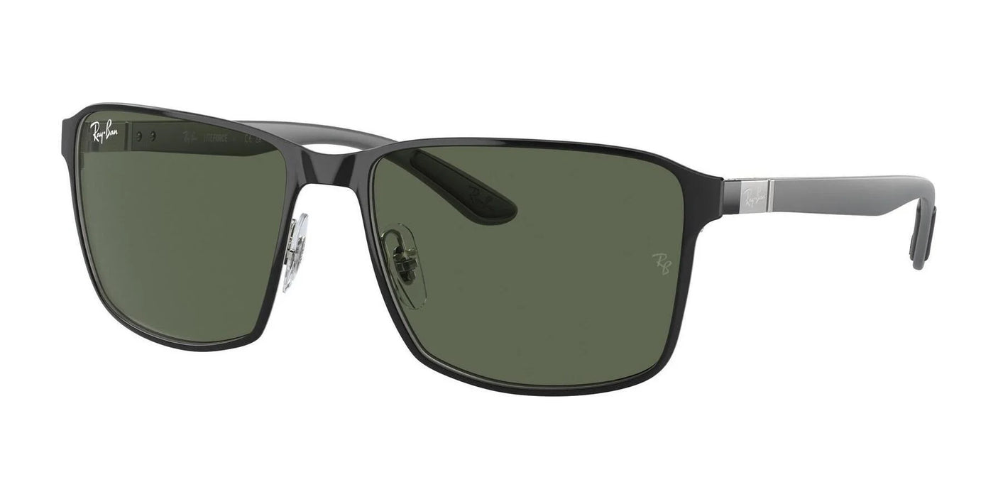 Ray-Ban RB3721 Sunglasses Black On Silver / Dark Green