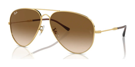 Gold-framed Ray-Ban OLD AVIATOR RB3825 sunglasses featuring a double bridge and brown gradient lenses on a white background.