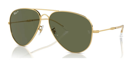 Ray-Ban OLD AVIATOR RB3825 sunglasses feature gold frames, a sleek double bridge, and stylish dark green lenses, elegantly set against a crisp white background.