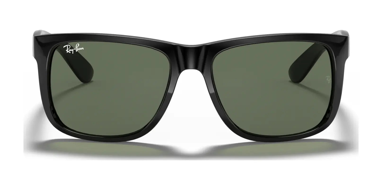 Ray-Ban JUSTIN RB4165 sunglasses feature a rectangular black frame with dark lenses, delivering a sleek appearance and providing 100% UV protection.