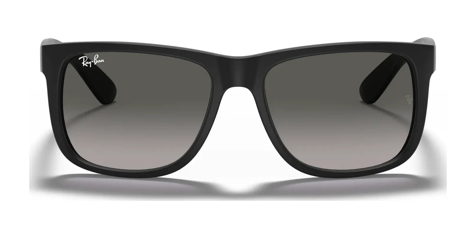 The Ray-Ban JUSTIN RB4165 sunglasses showcase a sleek rectangular frame with dark lenses on a crisp white background, ensuring 100% UV protection.