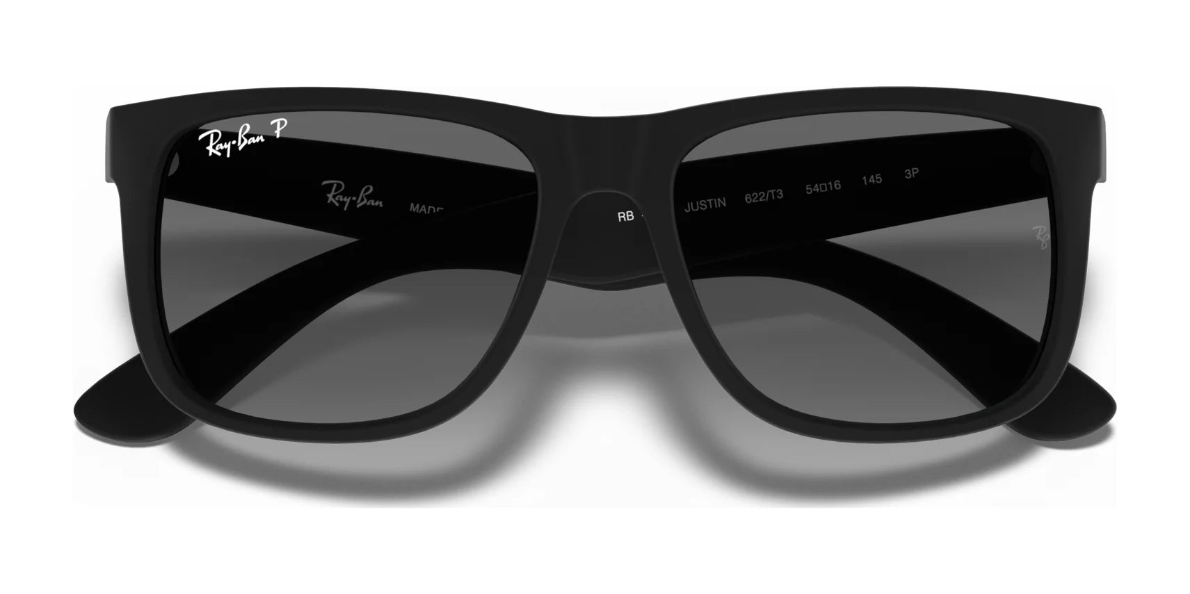 Ray-Ban JUSTIN RB4165 square sunglasses in black feature the iconic logo on the lens's top corner and offer 100% UV protection.