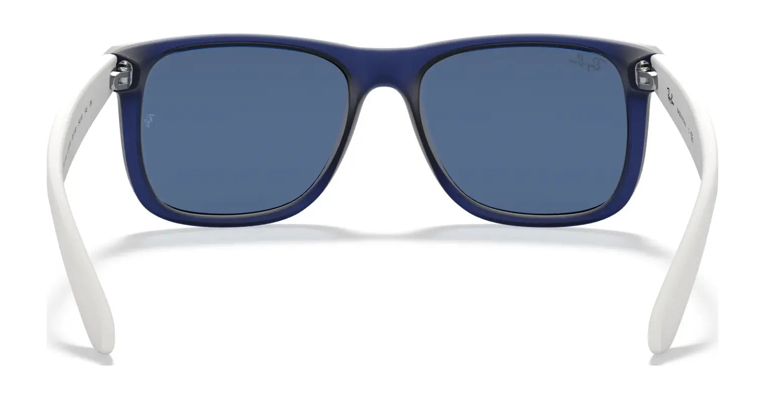 The Ray-Ban JUSTIN RB4165 sunglasses feature a chic blue and white rectangular frame with dark lenses, providing 100% UV protection.