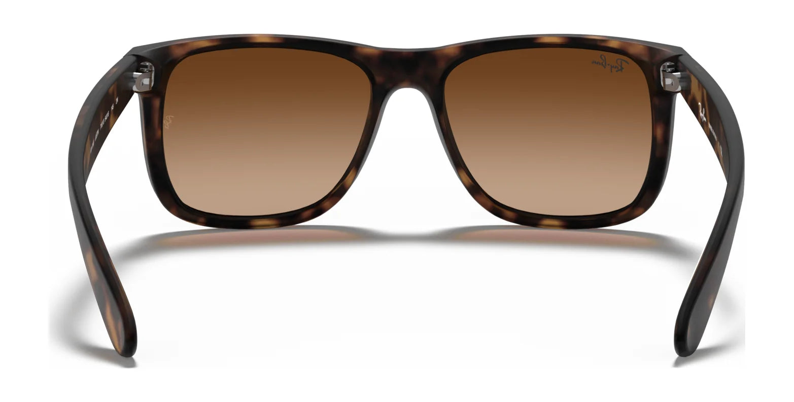 Ray-Ban JUSTIN RB4165 tortoiseshell sunglasses feature square frames with gradient brown lenses, offering stylish 100% UV protection.