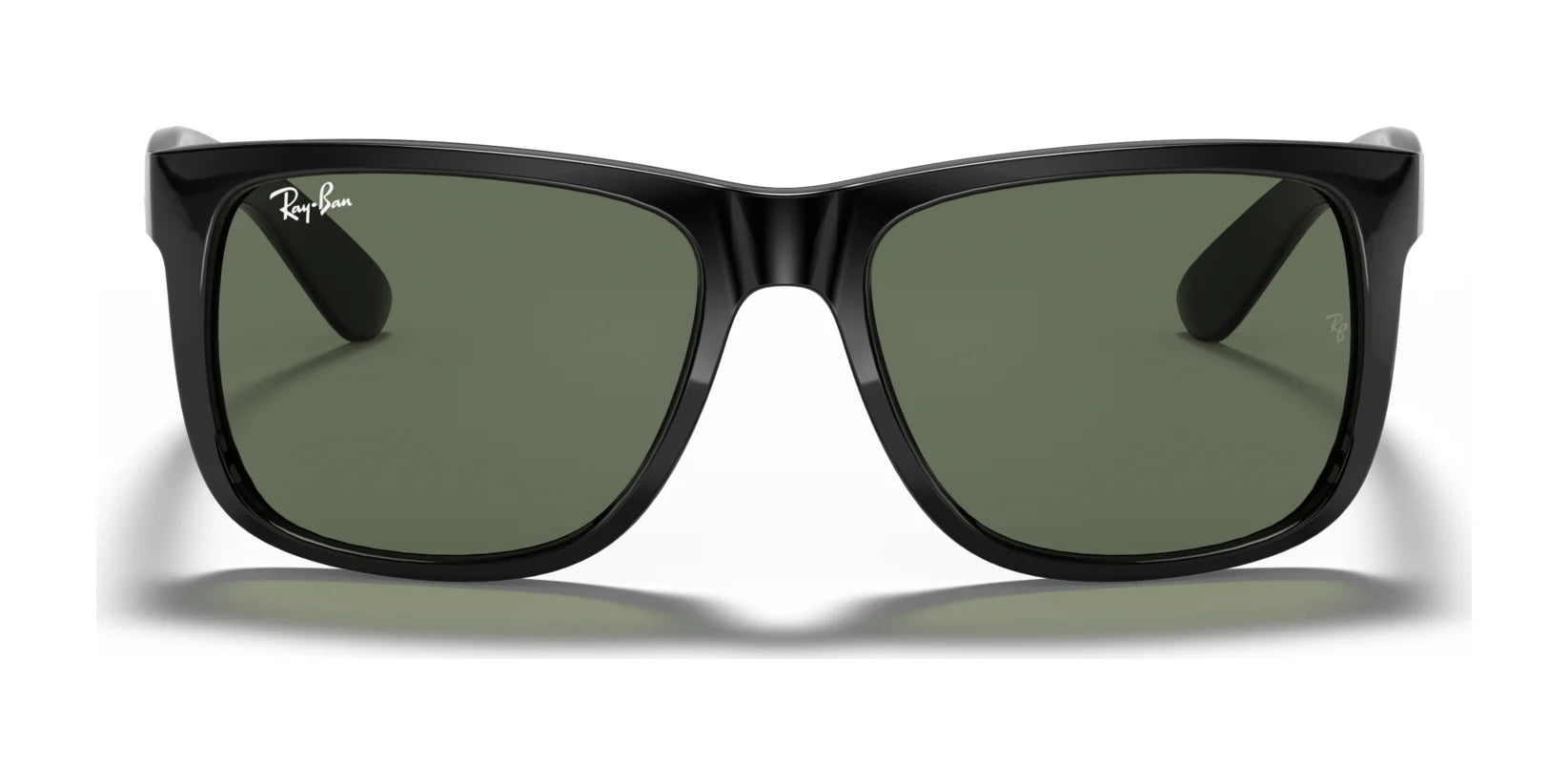 Ray-Ban JUSTIN RB4165F sunglasses boast a sleek square frame and dark green lenses, providing superior UV protection.