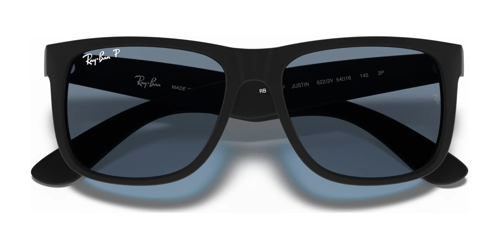 Ray-Ban JUSTIN RB4165F sunglasses come with a sleek black square frame, dark tinted lenses, and the brand logo on the top corner, offering excellent UV protection.