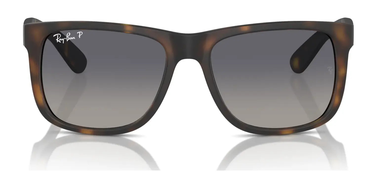 Ray-Ban JUSTIN RB4165F Sunglasses, featuring tortoiseshell square frames and gradient lenses, provide stylish UV protection against a pristine white background.