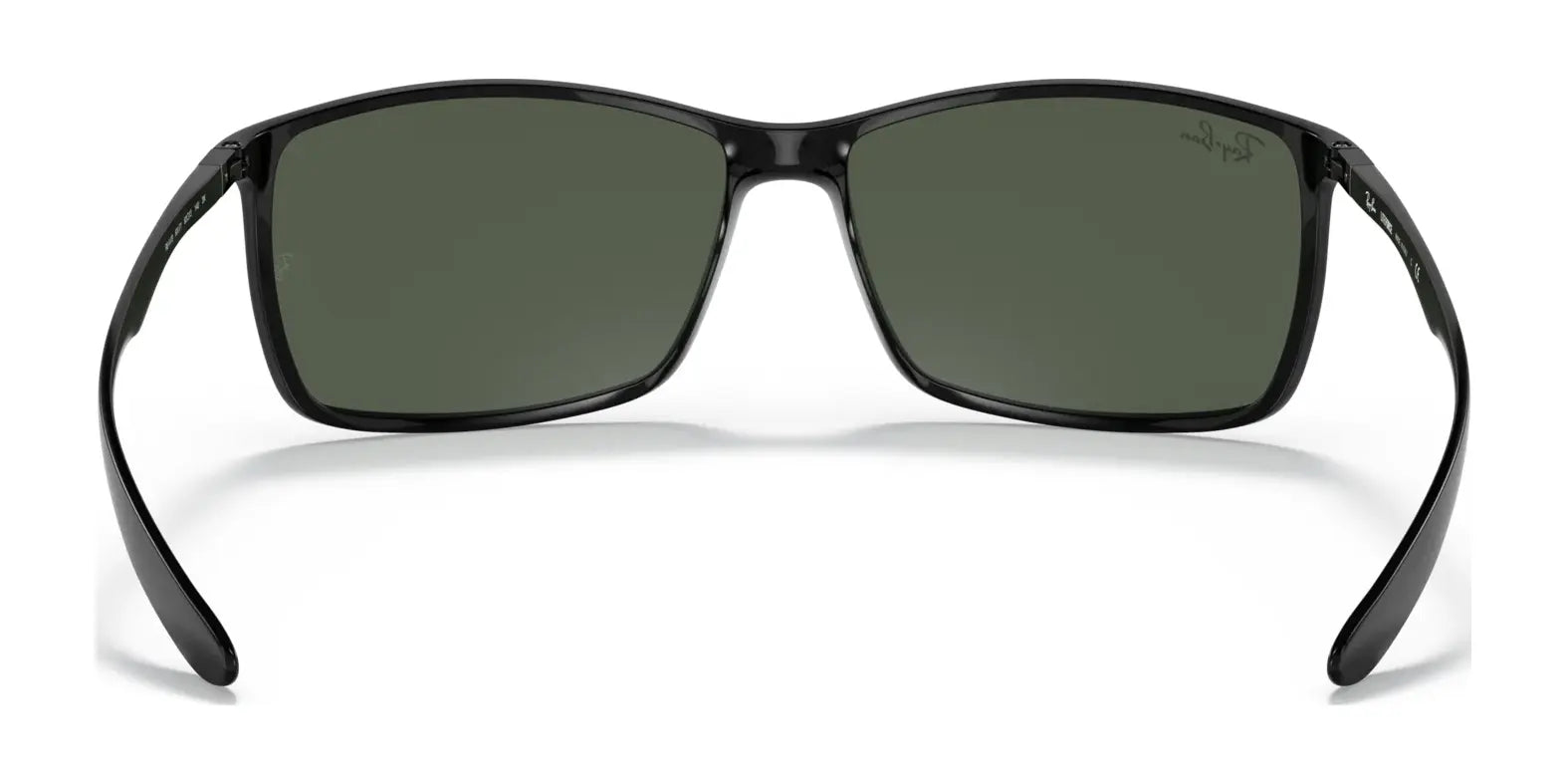 Ray-Ban LITEFORCE RB4179 sunglasses, black and rectangular with dark lenses, offer a stylish front view while being lightweight and durable. Size: 62.