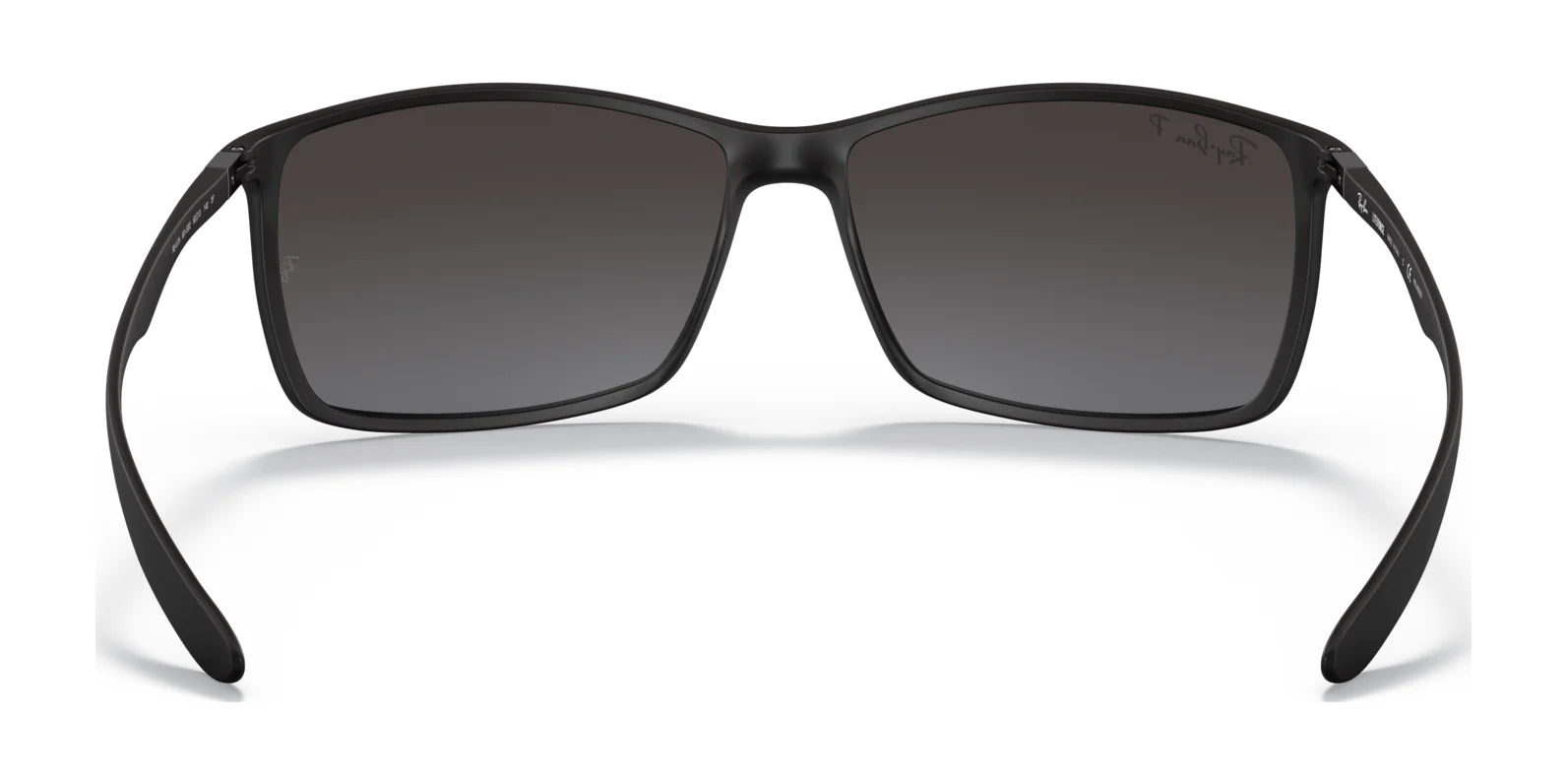 Front view of Ray-Ban LITEFORCE RB4179 sunglasses, size 62, featuring a black square frame with dark tinted lenses on a white background; designed for lightweight durability.