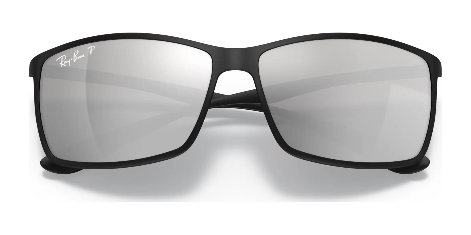 Ray-Ban LITEFORCE RB4179 Sunglasses | Size 62 feature black frames and reflective lenses, providing a stylish look on a white background. Lightweight and durable, they cater to those seeking both fashion and functionality in eyewear.