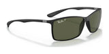 Discover the Ray-Ban LITEFORCE RB4179 Sunglasses, featuring durable black polarized frames and lightweight green lenses. The iconic Ray-Ban logo adorns the top corner of the right lens, offering a perfect blend of style and functionality.