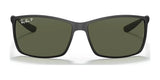 Ray-Ban LITEFORCE RB4179 black polarized sunglasses with green lenses elegantly displayed on a white background, highlighting their lightweight, durable design.