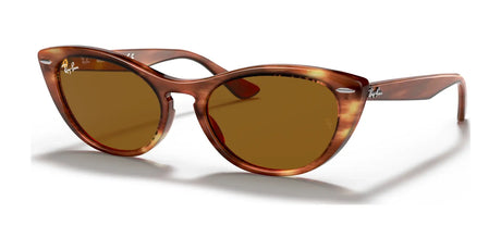 The Ray-Ban NINA RB4314N Sunglasses, Size 54, boast chic tortoiseshell frames with brown lenses for 100% UV protection. Perfectly poised on a white background, they seamlessly blend fashion with essential eye safety.