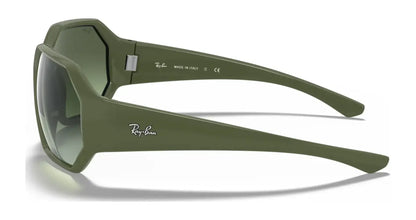 Side view of Ray-Ban RB4337 Sunglasses in green, featuring a sleek, wide frame and tinted lenses, displaying the Ray-Ban logo on the arm—high-performance shades offering superior UV protection.