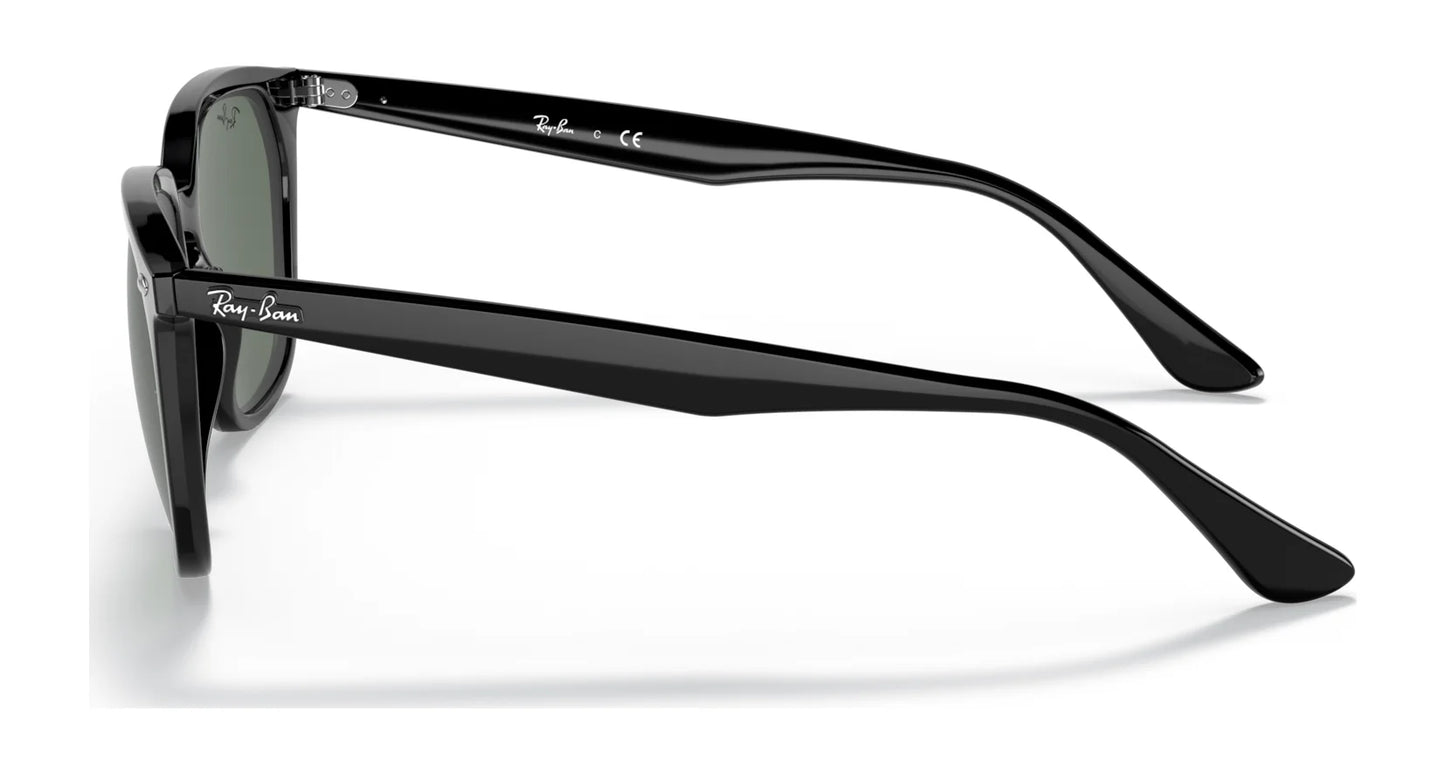 Side view of the Ray-Ban RB4362F Sunglasses in black with high-quality green lenses on a white background, showcasing their minimal squared shape, size 55.