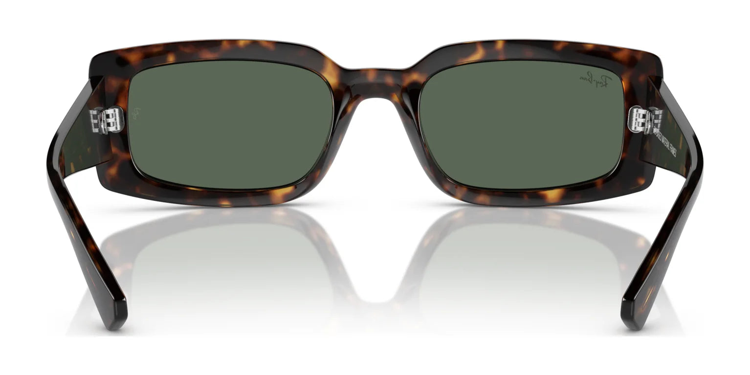 Ray-Ban KILIANE RB4395 sunglasses in size 54 feature a rectangular tortoiseshell design with green lenses and bio-based acetate frames, providing stylish UV protection.