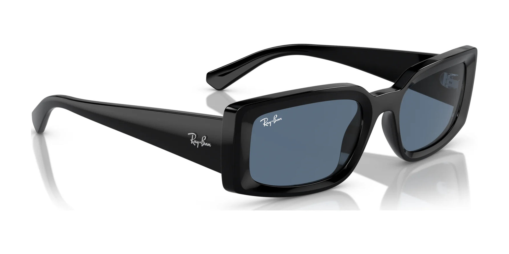 The Ray-Ban KILIANE RB4395 Sunglasses in size 54 feature black square bio-based acetate frames, dark UV-protection lenses, and a stylish branded temple logo.