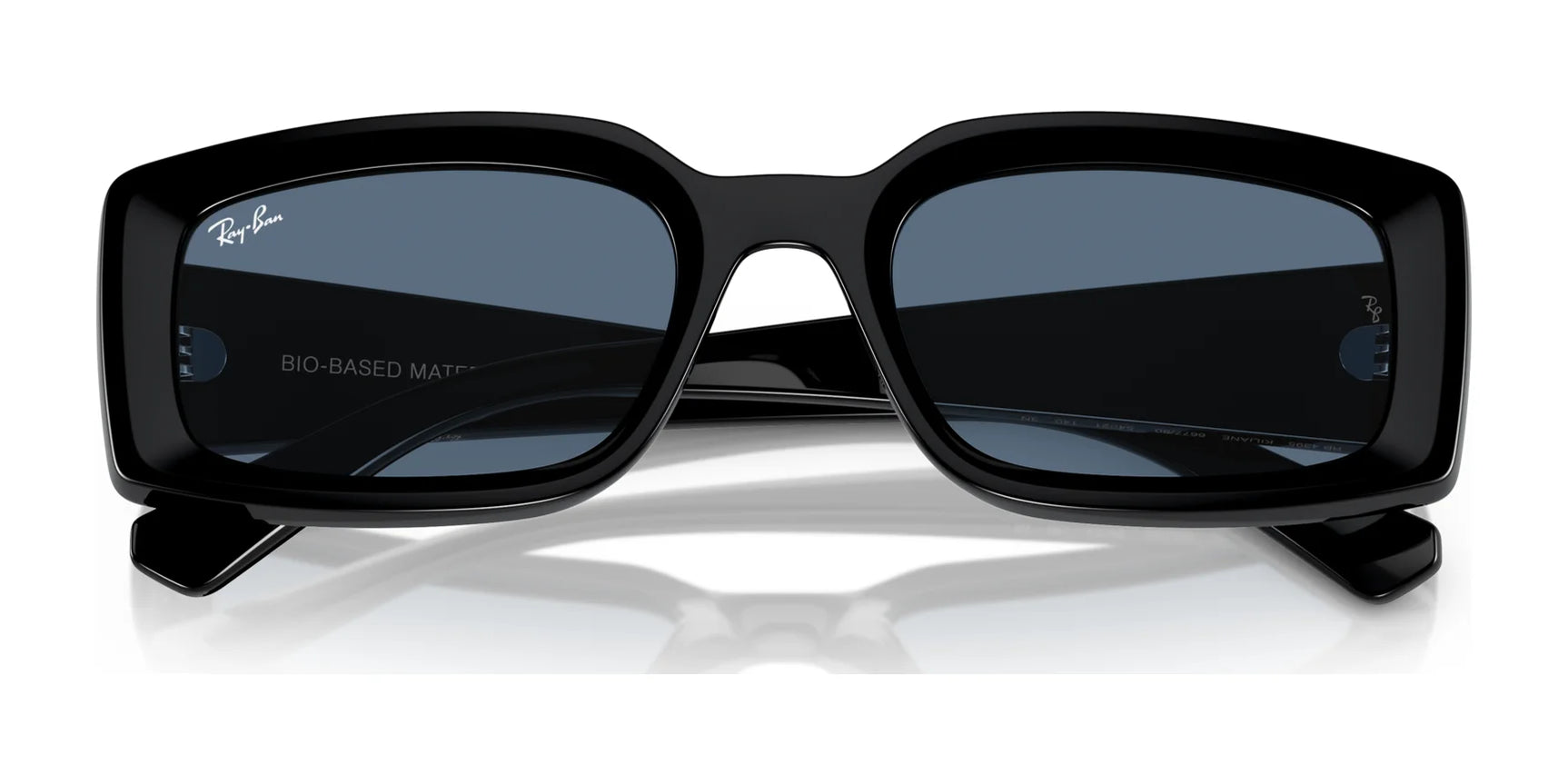 Ray-Ban KILIANE RB4395 sunglasses, size 54, showcase a stylish black rectangular bio-based acetate frame with dark UV-protection lenses and a visible logo, merging style and functionality.