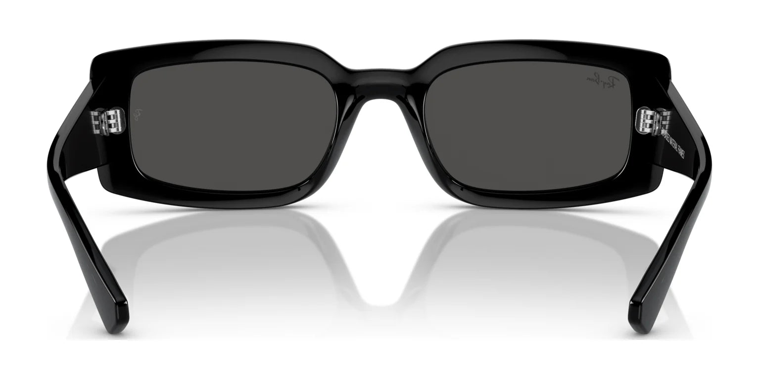 Ray-Ban KILIANE RB4395 Sunglasses in size 54 have black square frames made from bio-based acetate and dark lenses with excellent UV protection, blending style with sustainability.