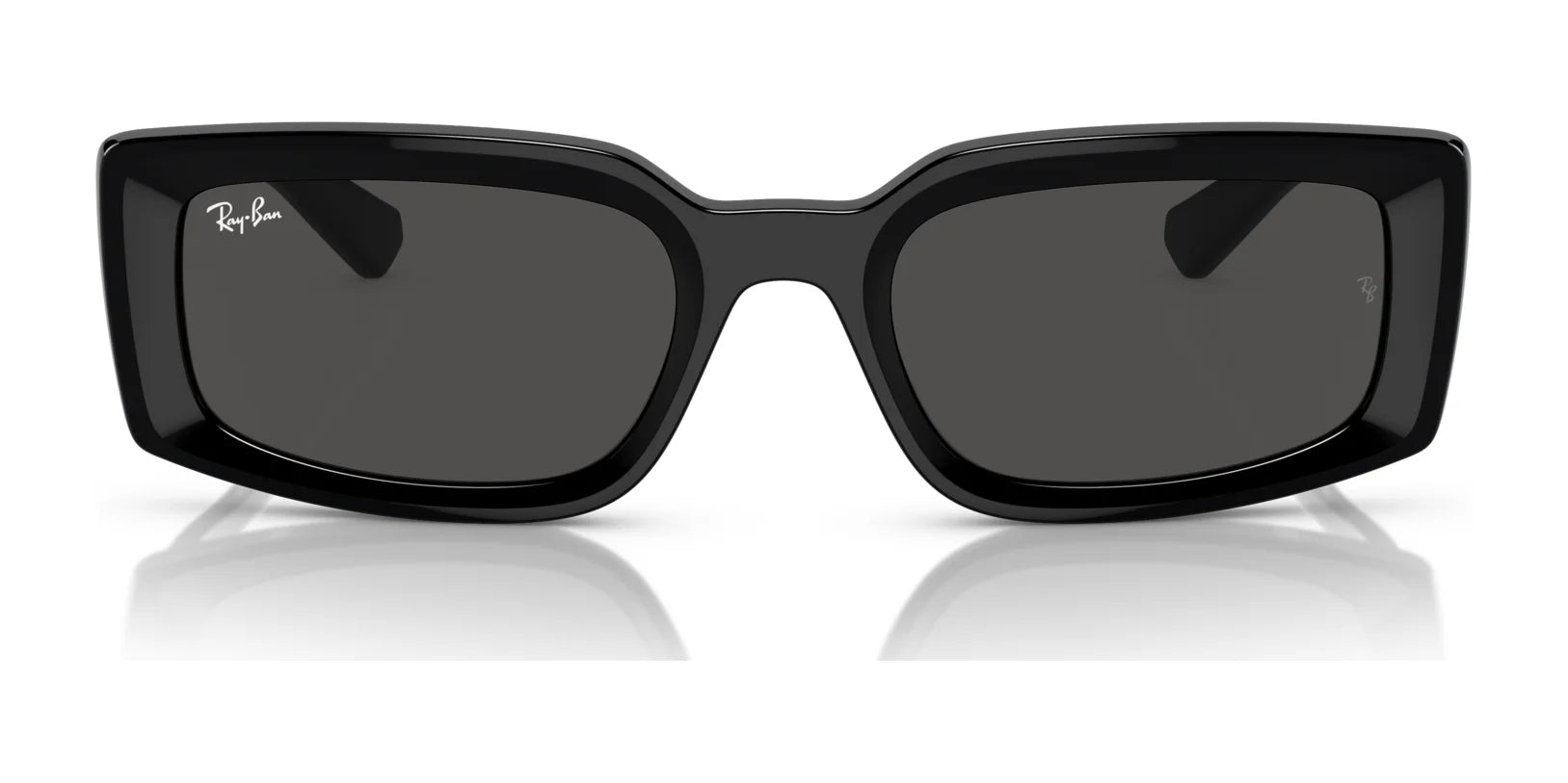 Ray-Ban KILIANE RB4395 Sunglasses, Size 54, feature a black rectangular bio-based acetate frame with UV-protected dark lenses and a small logo on the top left.