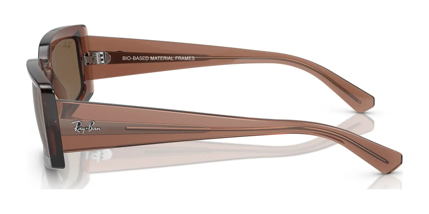 Side view of the brown Ray-Ban KILIANE RB4395 Sunglasses, size 54, featuring bio-based acetate frames and UV protection.