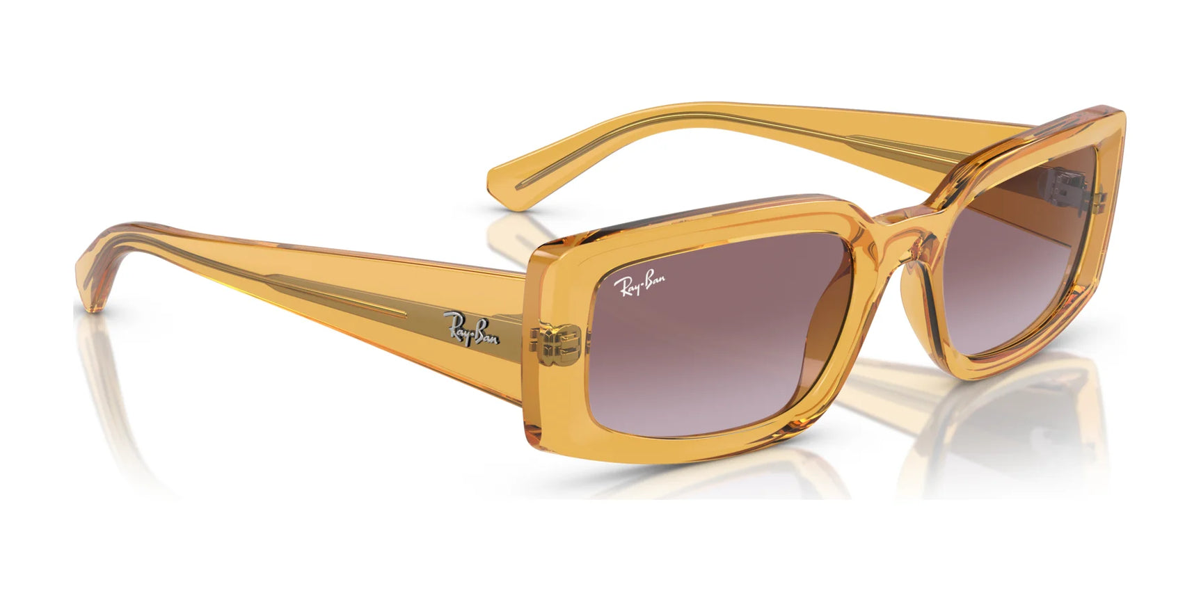 Discover the chic elegance of Ray-Ban KILIANE RB4395 Sunglasses with stylish amber square frames made from bio-based acetate and tinted lenses providing superior UV protection.