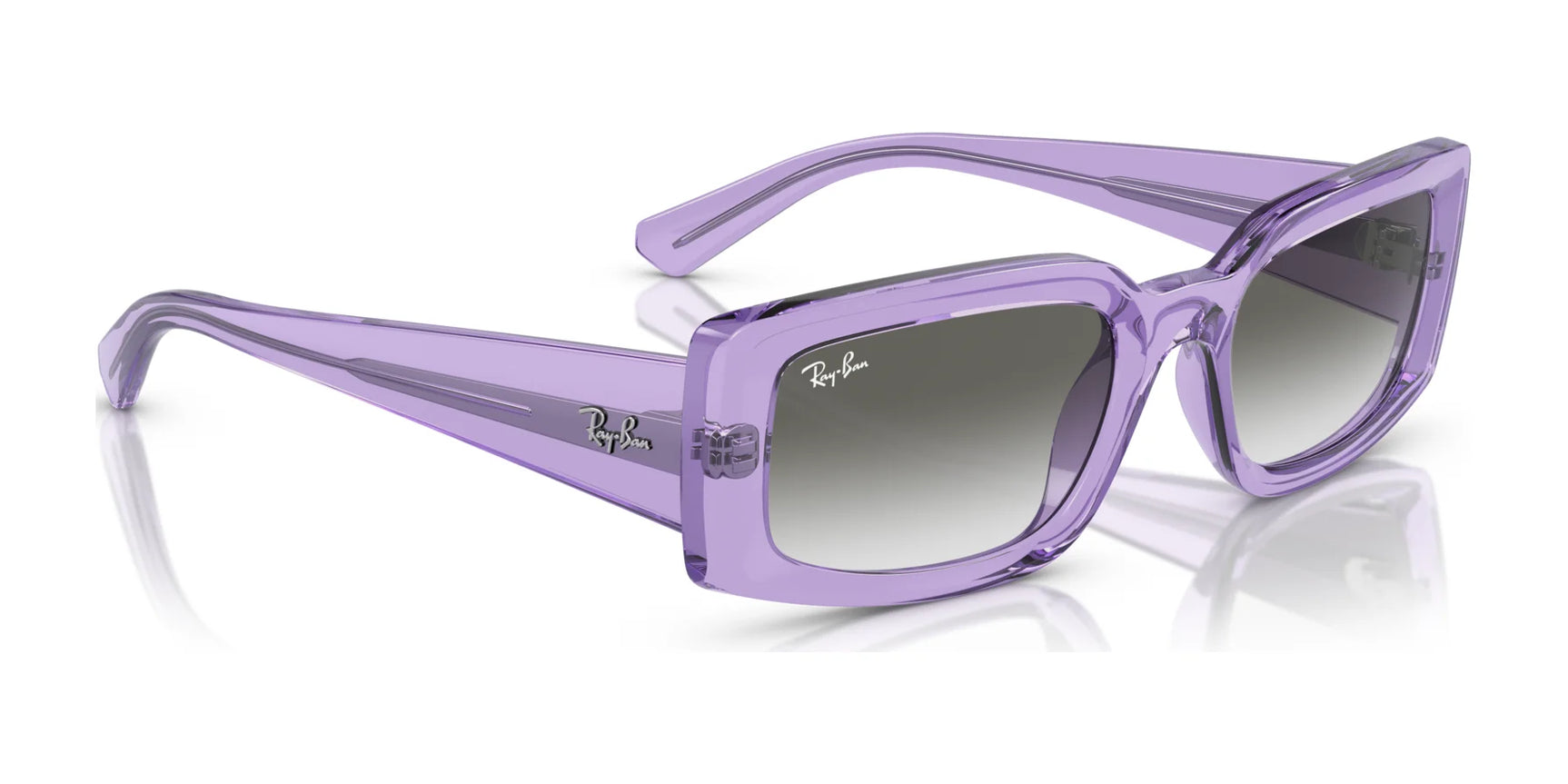 Ray-Ban KILIANE RB4395 Sunglasses, size 54, feature purple square frames made from bio-based acetate, gradient lenses, and a logo on the arms.