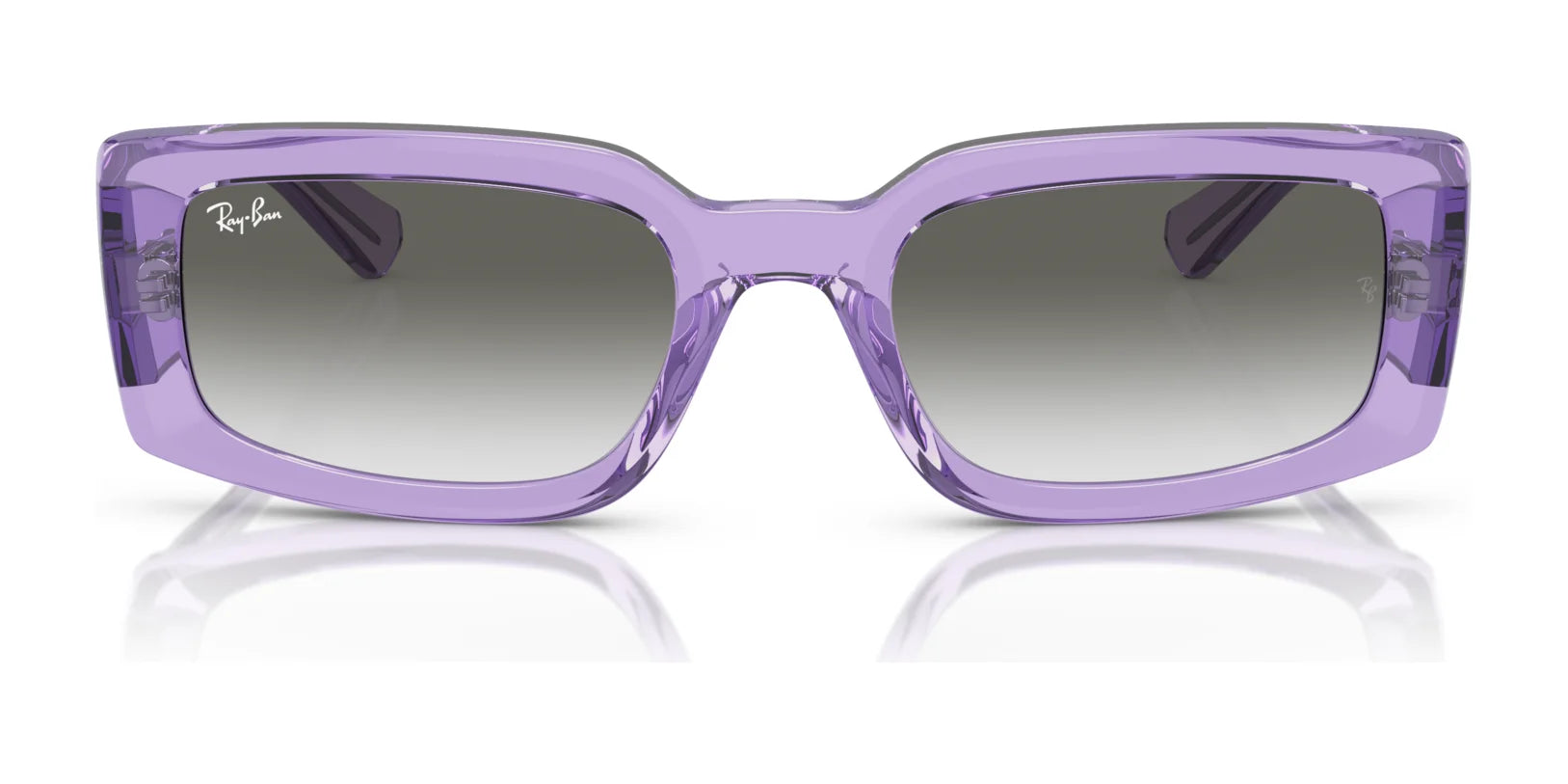 The Ray-Ban KILIANE RB4395 Sunglasses, sized at 54, showcase a chic design with purple rectangular frames made from bio-based acetate. Their gradient lenses provide stylish UV protection for your eyes.