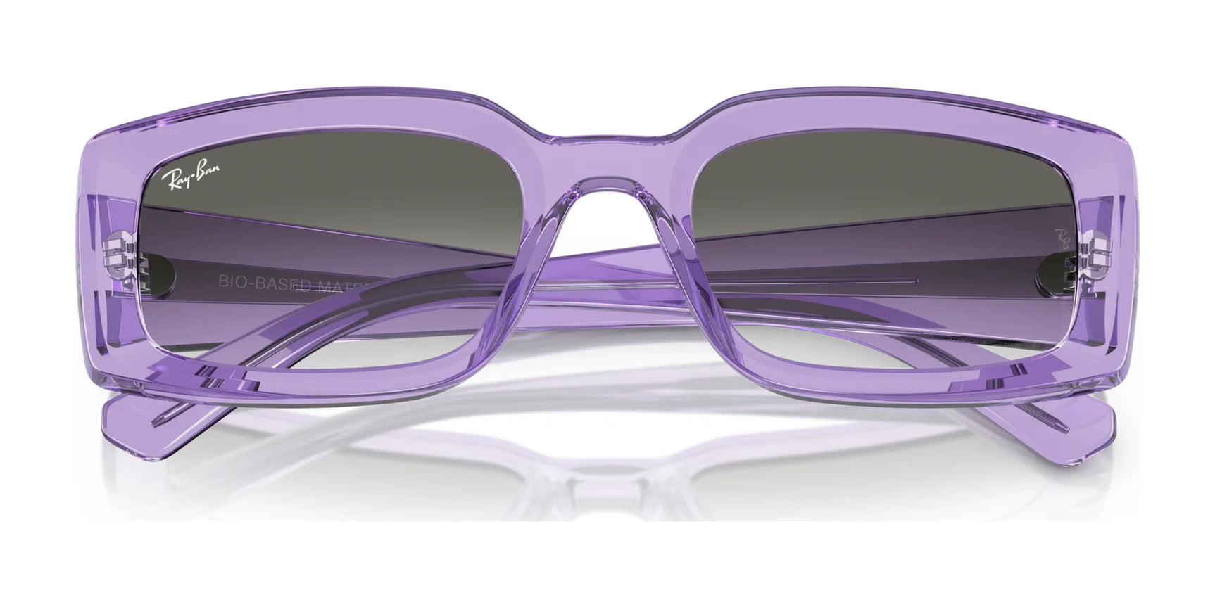 Get stylish UV protection with Ray-Ban KILIANE RB4395 sunglasses, featuring purple square frames made from bio-based acetate and dark lenses. Size 54.