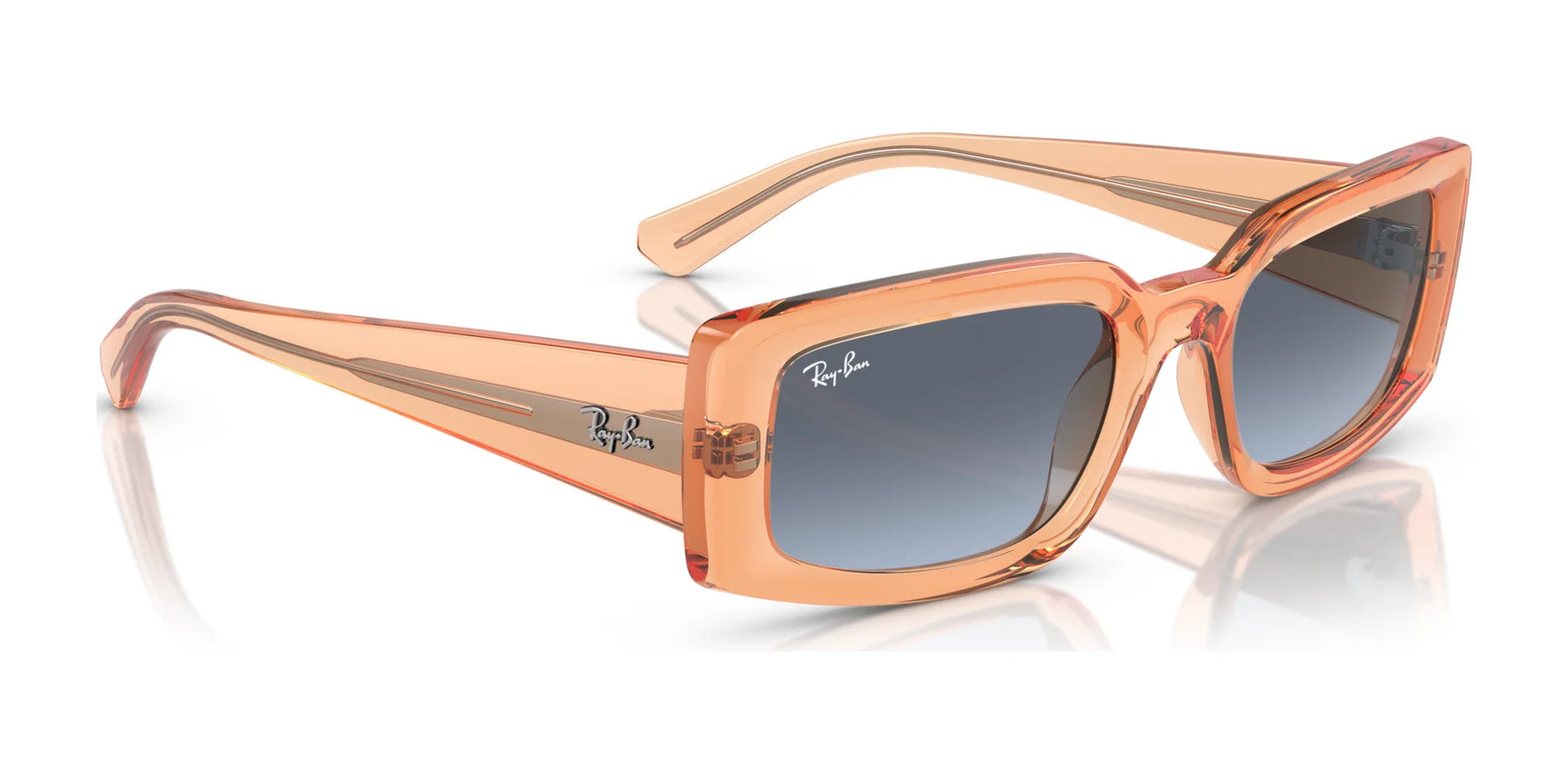 The Ray-Ban KILIANE RB4395 Sunglasses | Size 54 features square orange bio-based acetate frames with dark lenses, providing stylish UV protection against a white background.