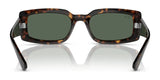 The Ray-Ban KILIANE RB4395F Sunglasses, size 54, showcase rectangular tortoiseshell frames with dark lenses, beautifully reflecting on a white surface.