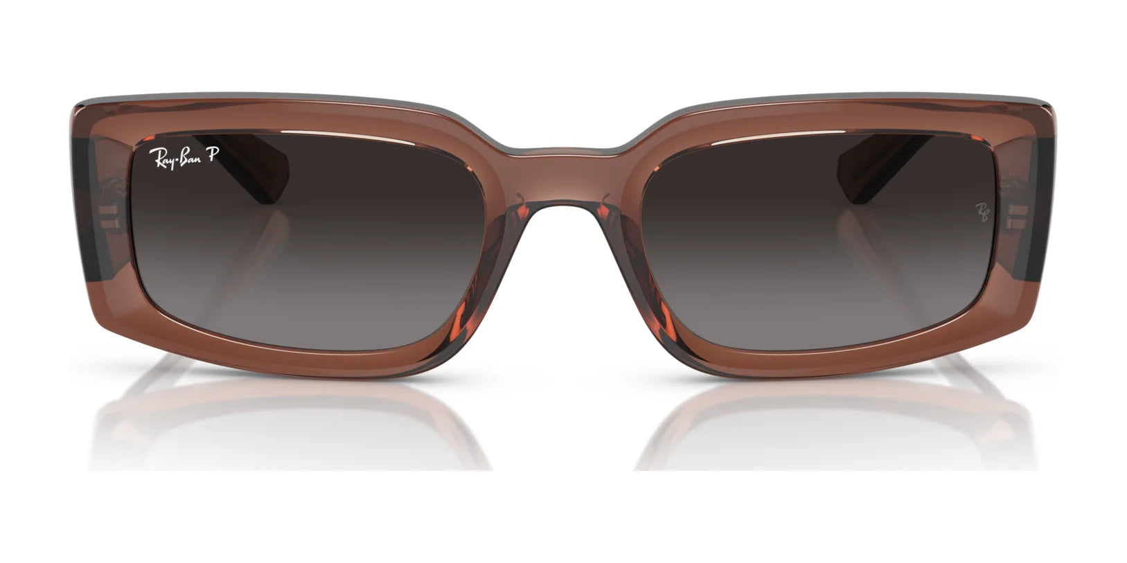 Ray-Ban KILIANE RB4395F sunglasses, size 54, with square brown frames and dark lenses, crafted from premium materials, elegantly rest on a white background.