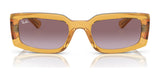 The Ray-Ban KILIANE RB4395F sunglasses, size 54, combine style and function with rectangular amber frames, dark lenses, and a reflective surface below.