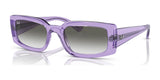 The Ray-Ban KILIANE RB4395F Sunglasses in Transparent Violet, with their luxurious square-frame and gradient lenses, rest elegantly on a reflective surface.