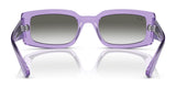 The Ray-Ban KILIANE RB4395F Sunglasses, featuring a purple rectangular frame and gradient lenses, are elegantly displayed from the front on a reflective surface.