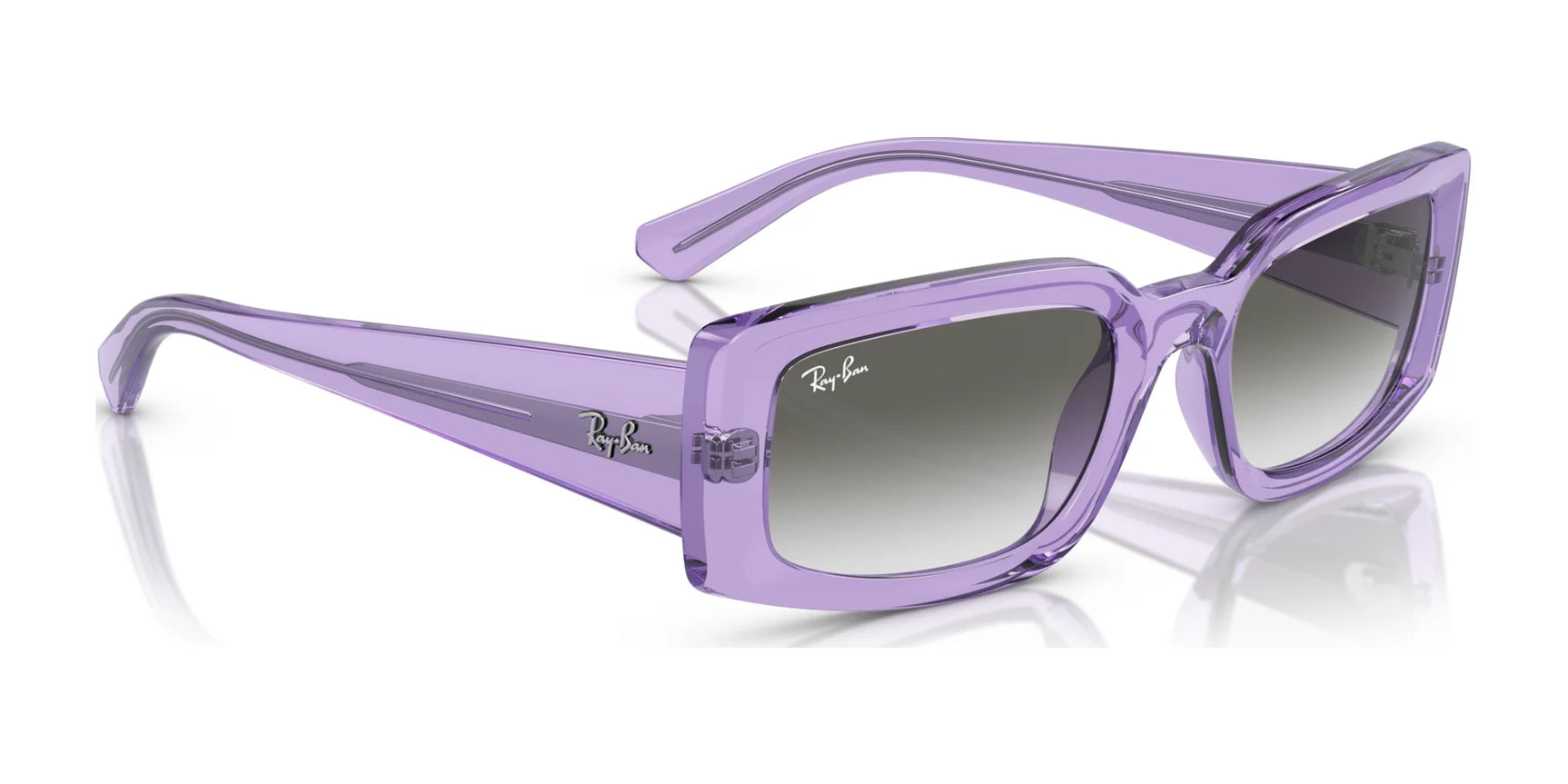 Experience the luxury of Ray-Ban KILIANE RB4395F Sunglasses with gradient purple square lenses against a pristine white background, in size 54.