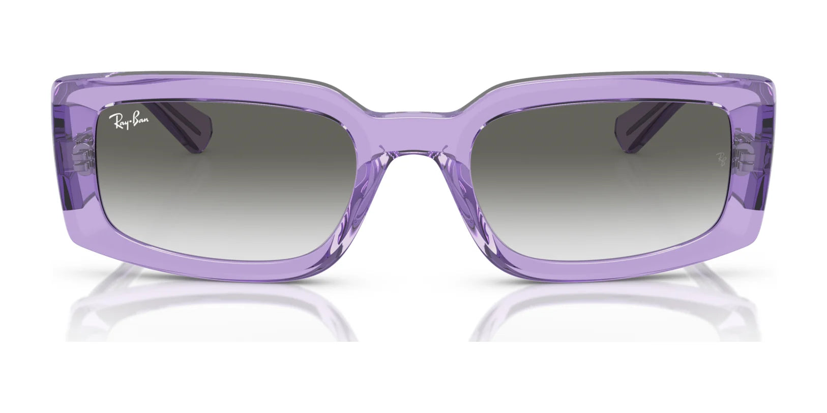 The Ray-Ban KILIANE RB4395F Sunglasses, with purple square frames and dark gradient lenses, offer a luxurious eyewear aesthetic, infusing any outfit with timeless elegance. Size: 54.