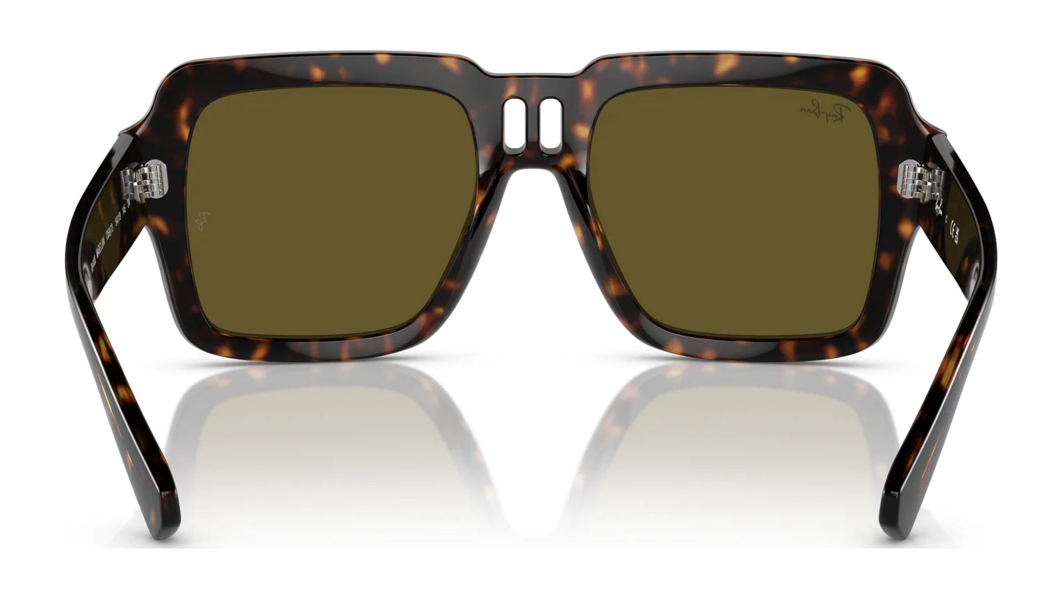 Ray-Ban MAGELLAN RB4408 sunglasses in tortoiseshell, made from bio-based acetate, feature chic square frames with dark lenses for excellent UV protection.